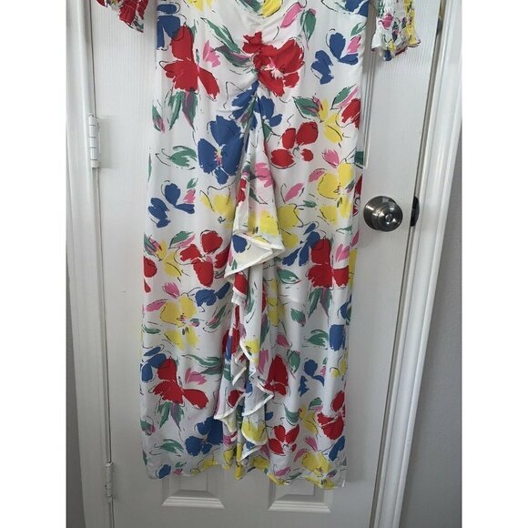 RIXO forTarget Multicolor Floral Mock Neck Cascade Ruffled Midi Casual Dress 4 - Picture 4 of 9